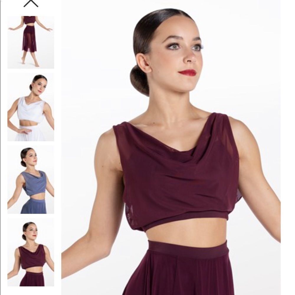 Balera By Weissman Mesh Cowl Neck Crop Top
